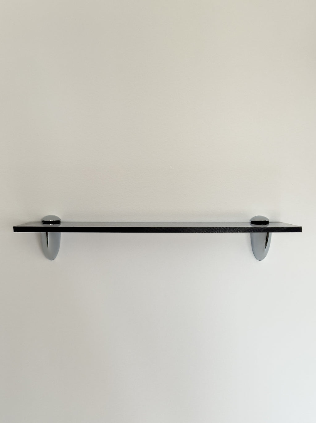 Wall shelf in Acrylic glass and chrome, tinted in smoky brown color shade, from French design studio 70space, inspired by the 70s interior design, gives a retro vintage and minimalist modern charm, solid materials in plexiglass / PMMA