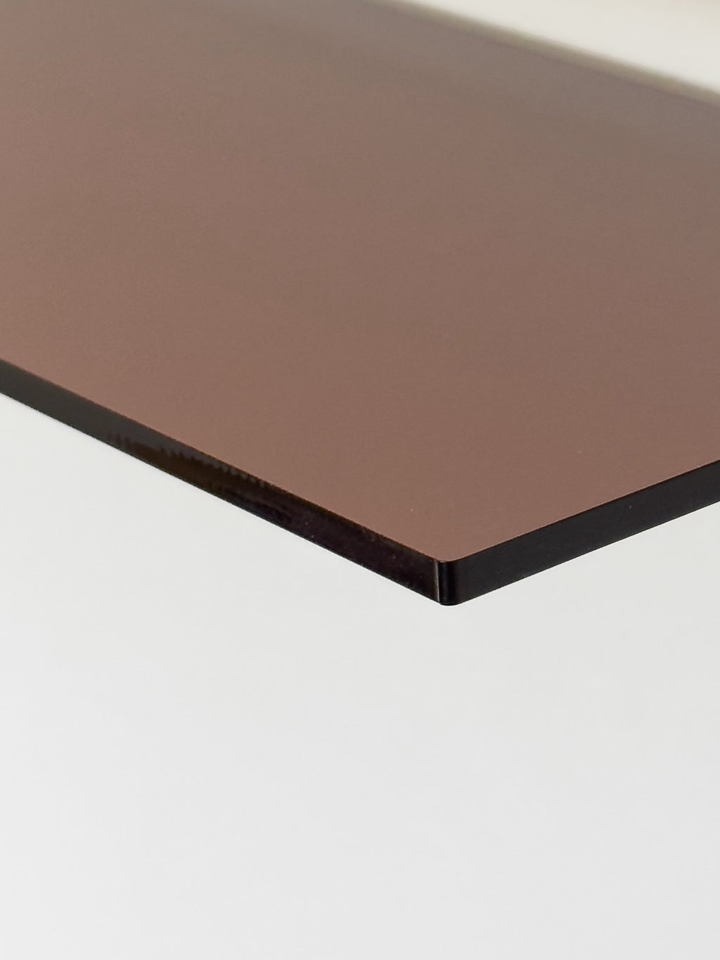 Wall shelf in Acrylic glass and chrome, tinted in smoky brown color shade, from French design studio 70space, inspired by the 70s interior design, gives a retro vintage and minimalist modern charm, solid materials in plexiglass / PMMA